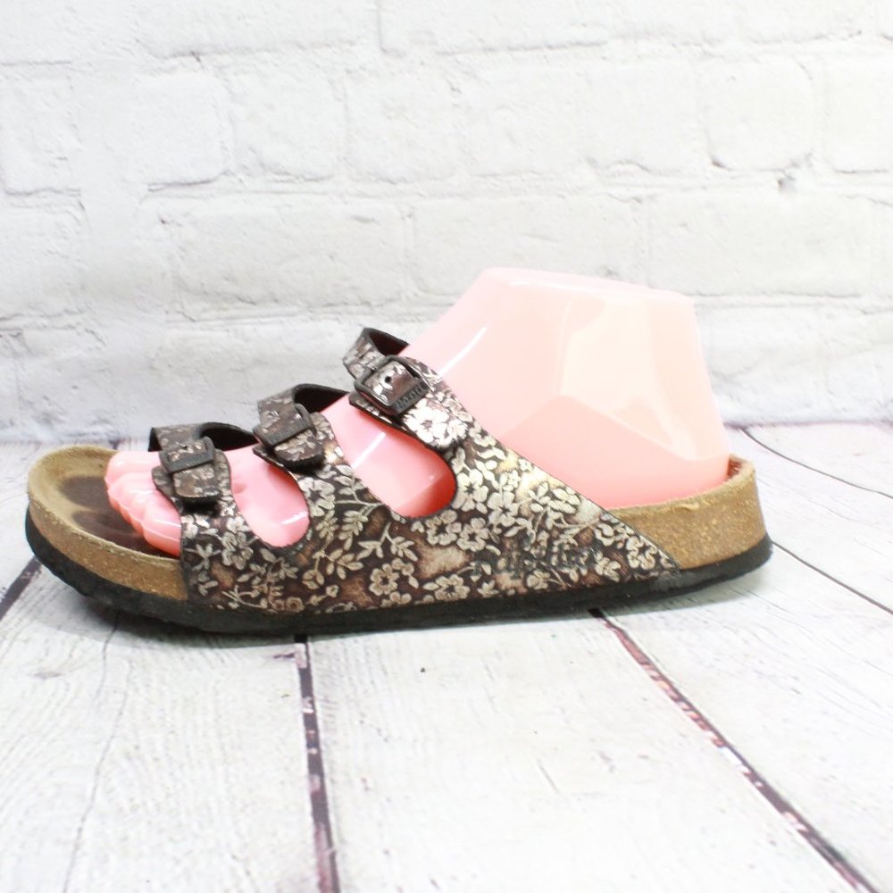 Birkenstock Papillio Brown Floral Print 3 Strap Leather Casual Sandals M 6 L 8 - Picture 2 of 9